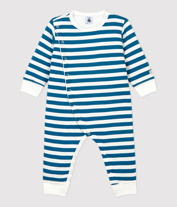 PETIT BATEAU - Combinaison ouatinée sans pieds bébé rayures bleus en coton